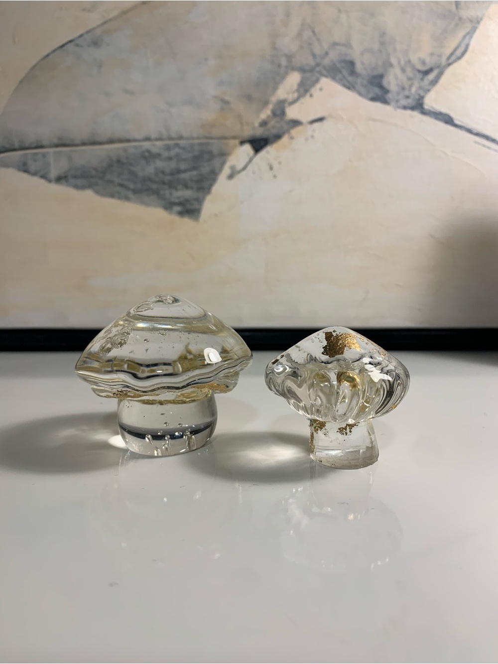 Glass Mushroom Hand Blown Sculpture Set with Gold Leaf Accent